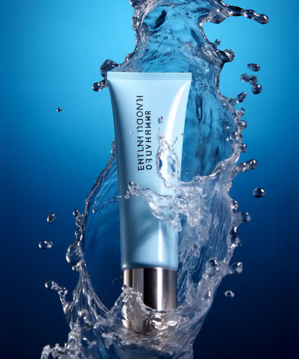 Skin care tube with water splash effect.
